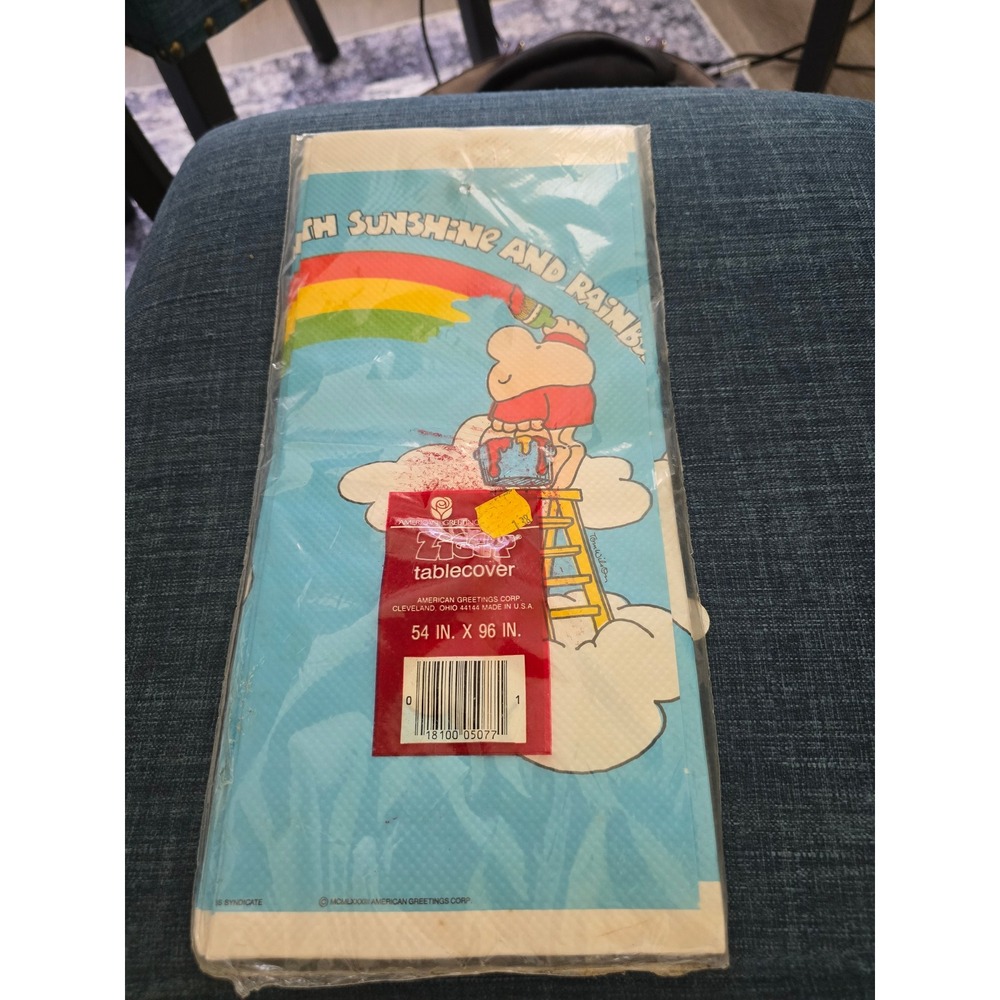 Vintage Ziggy Tablecover American Greetings Rainbow Clouds 54x96 New 1980s Retro